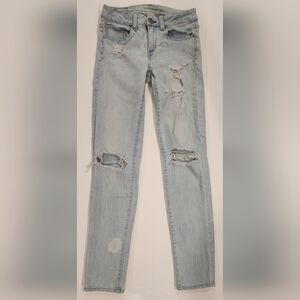 American Eagle Skinny Jeans, Distressed, Super Stretch, Women's 2, Light Denim